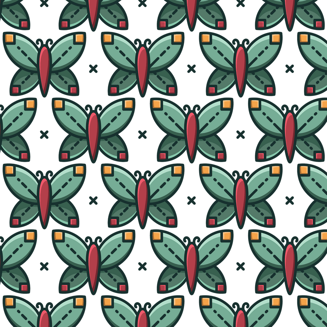 Patterned Green and Red Butterflies on Transparent Background