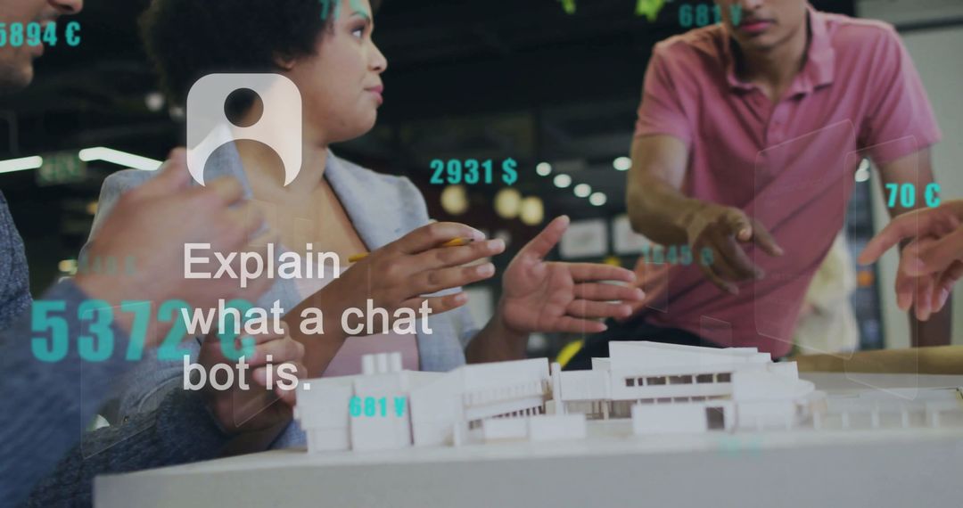 Diverse Team Discussing Innovation with AI Digital Interface