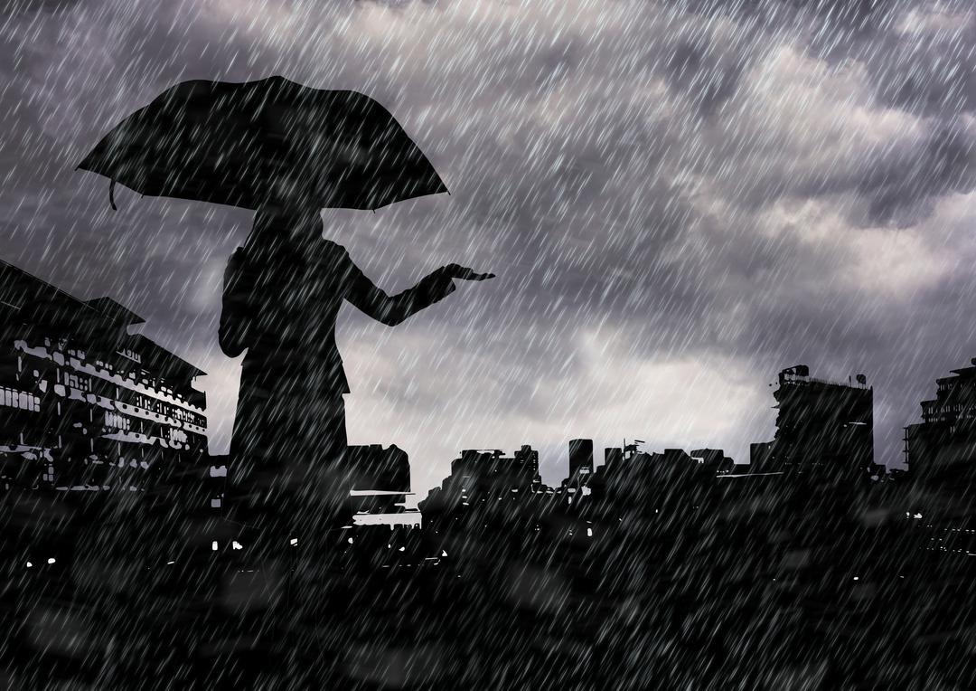 Silhouette of woman holding an umbrella against cityscape - Free Images, Stock Photos and Pictures on Pikwizard.com