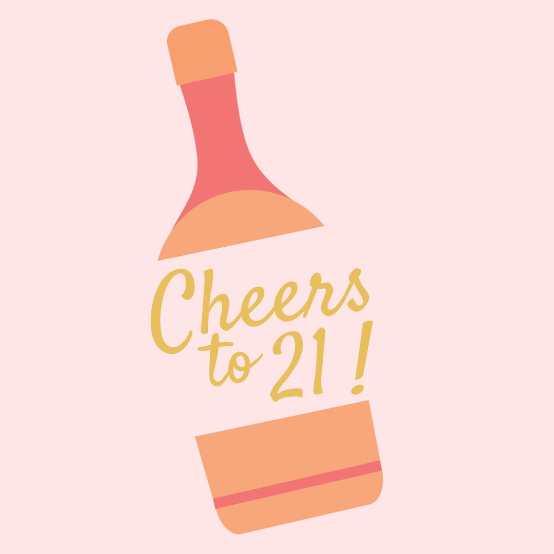 Minimalist Cheers to 21 Graphic with Champagne Bottle - Download Free Stock Templates Pikwizard.com