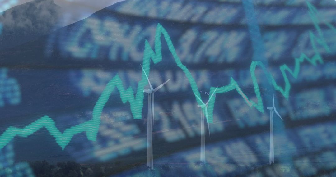 Renewable Energy Finance Concept with Wind Turbines and Financial Graph