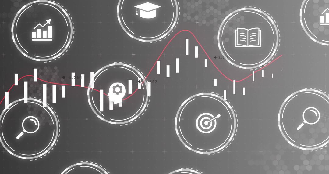 Abstract Financial Data Overlay on Business Technology Icons
