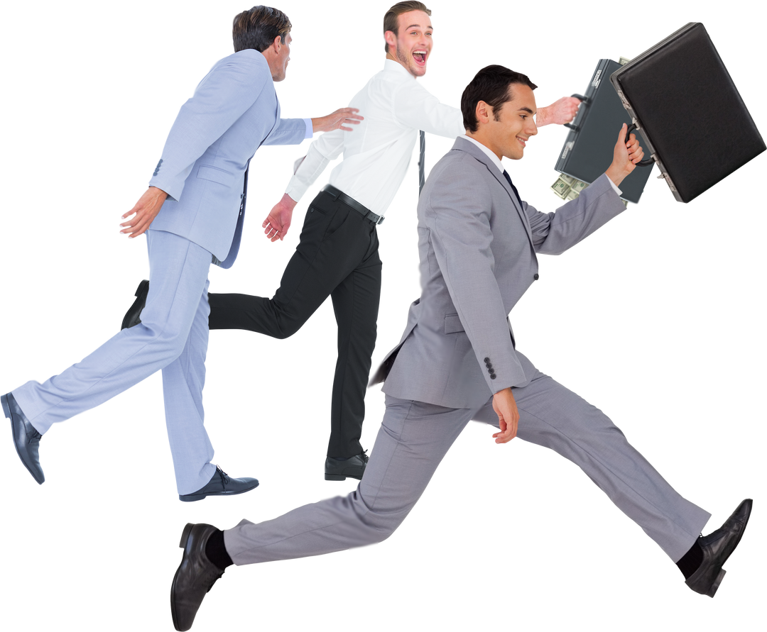 Businessmen Chasing Excitedly with Briefcases on Transparent Background - Download Free Stock Images Pikwizard.com