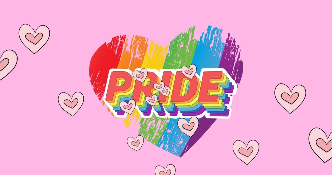Colorful Pride Heart with Rainbow Gradient on Pink Background