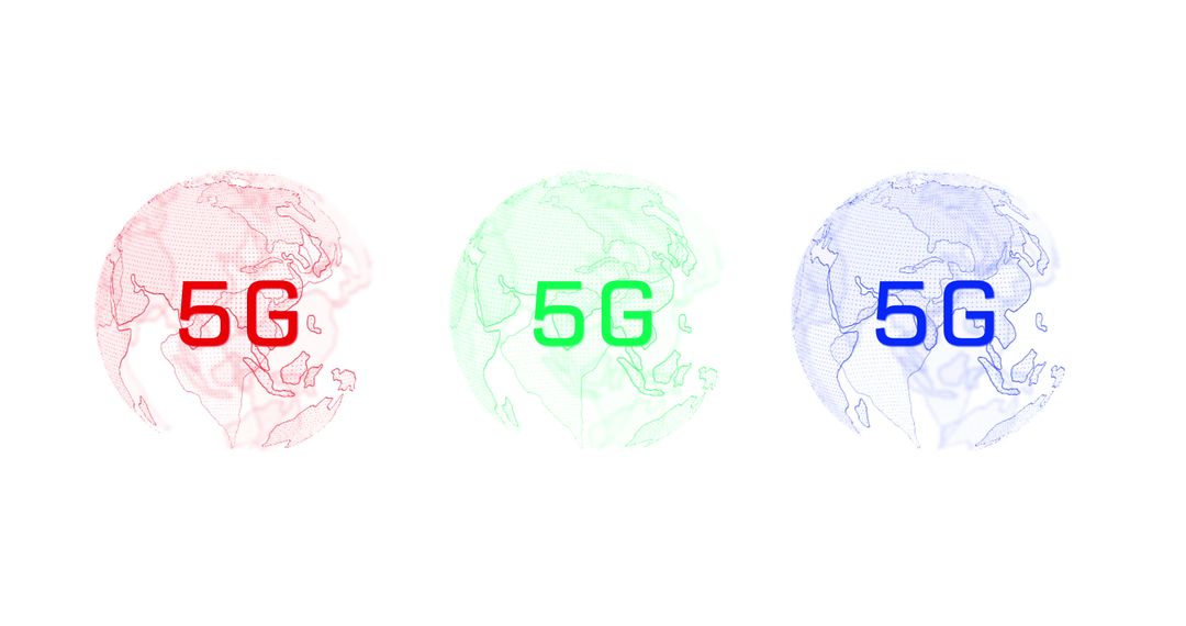 Colorful 5G Globes on White Background Highlighting Global Communication