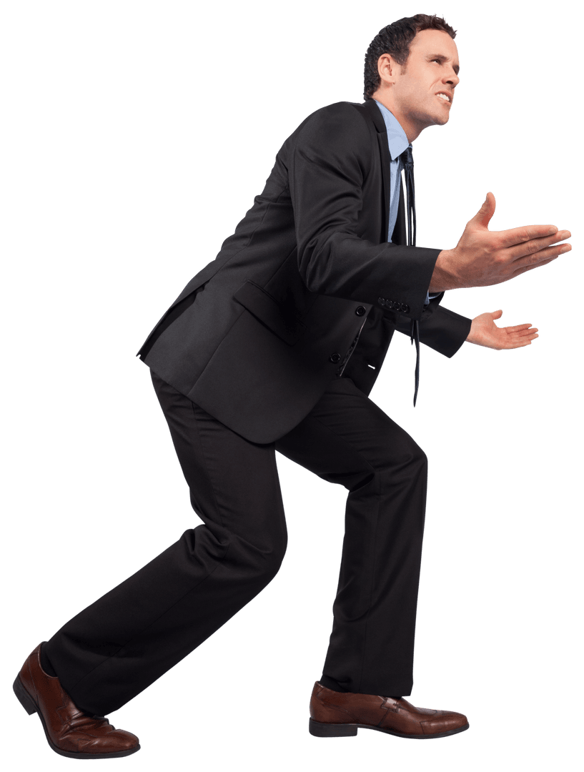 Transparent Businessman in Suit Gesturing Forward