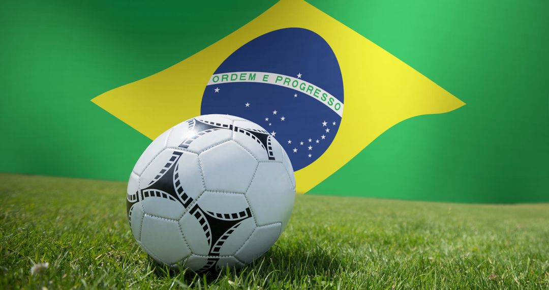 Brazilian Flag with Soccer Ball on Grass