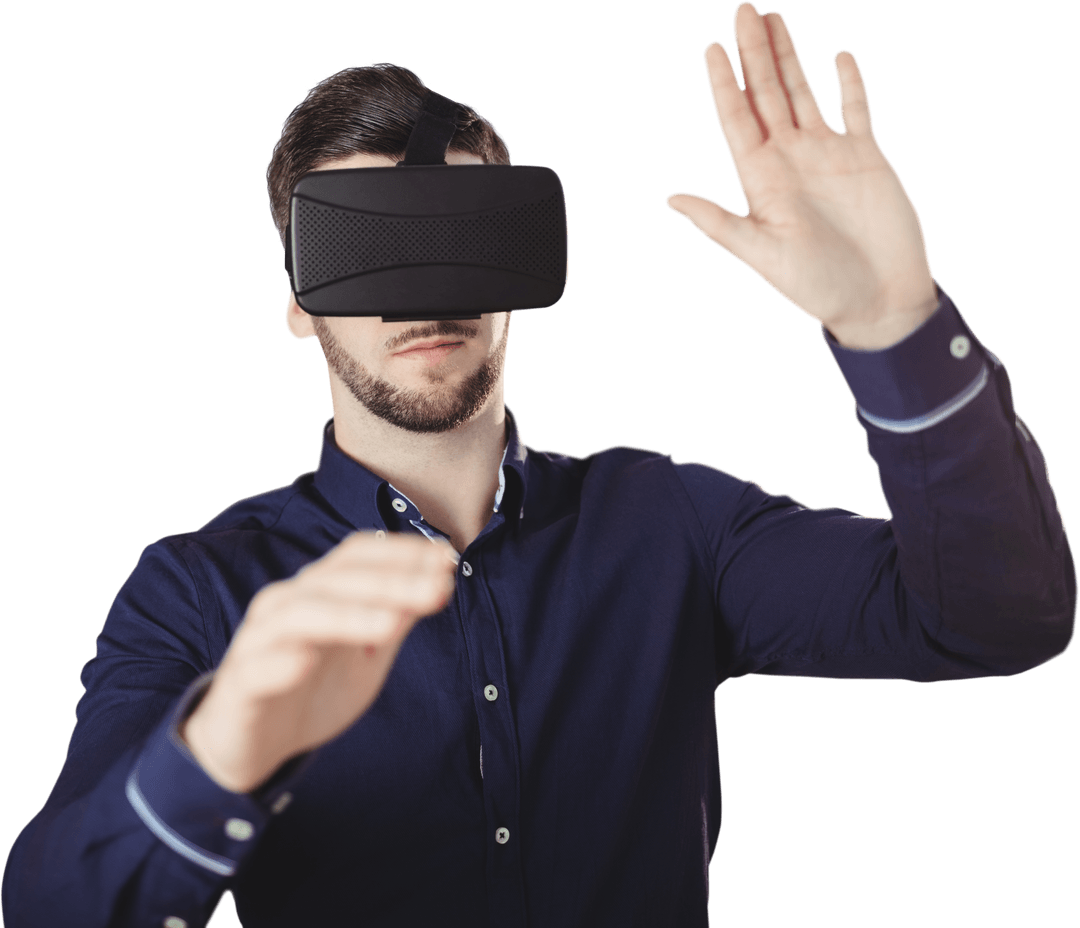 Virtual Reality Experience with Enthusiastic Adult on Transparent Background