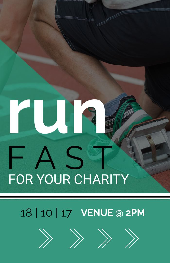 Charity Run Event Poster with Athlete Preparing to Sprint - Download Free Stock Templates Pikwizard.com