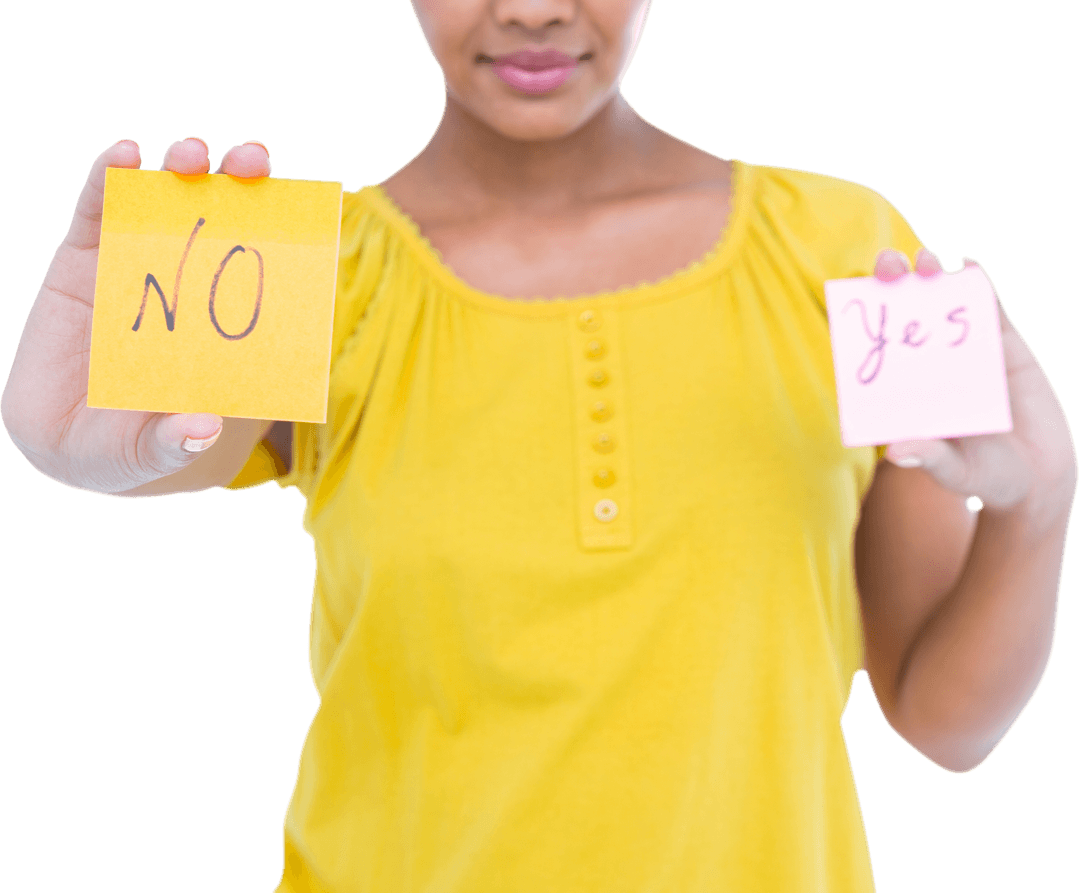 Transparent Midsection Showing Decision Signs with Post-its