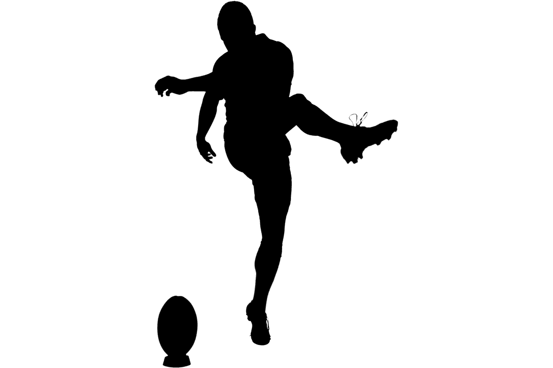 Rugby Player Silhouette Kicking Ball on Transparent Background