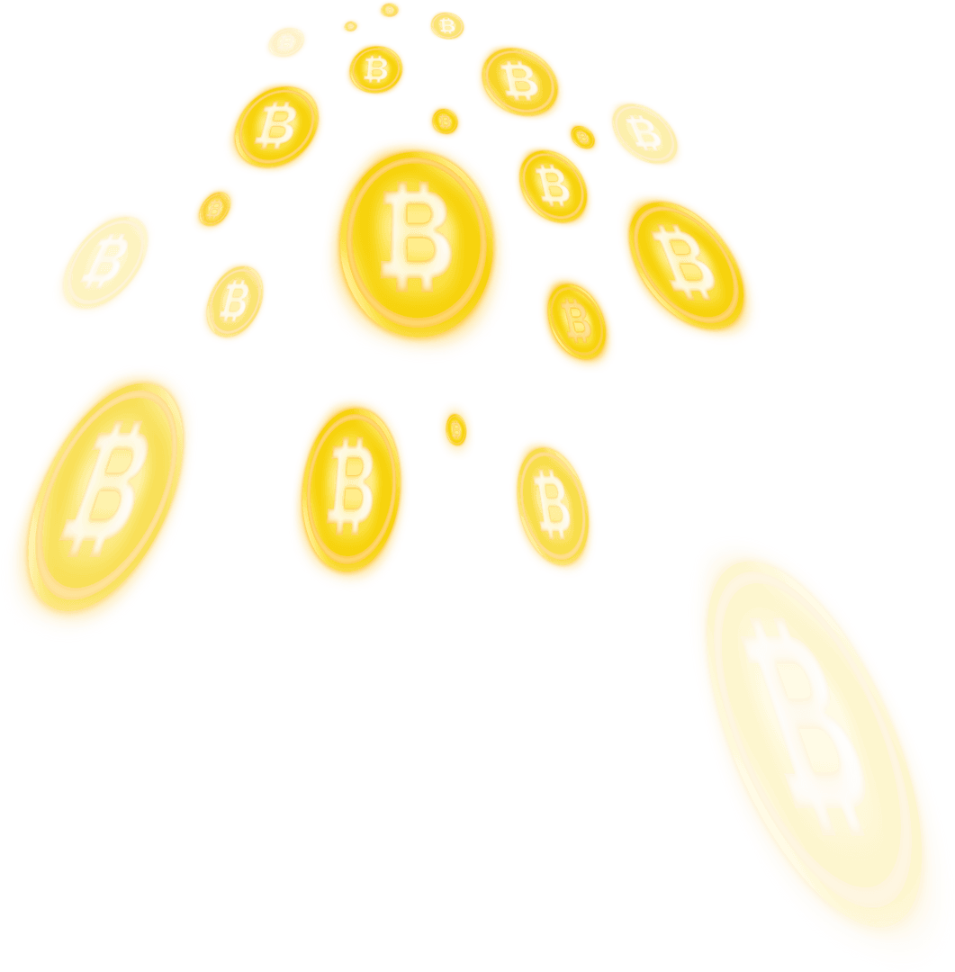 Transparent Flowing Bitcoin Coins on Isolated Background