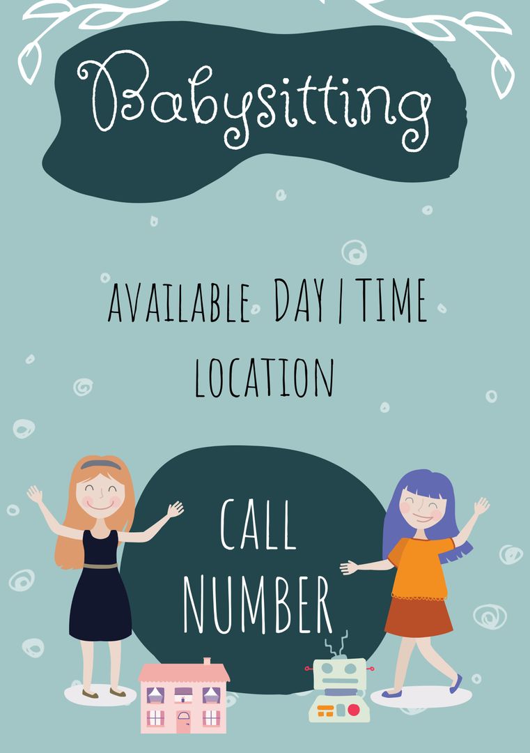 Babysitting Services Advertisement with Childlike Graphics - Download Free Stock Images Pikwizard.com