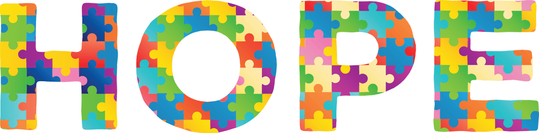 Colorful HOPE Text with Puzzle Pieces for Transparent Background