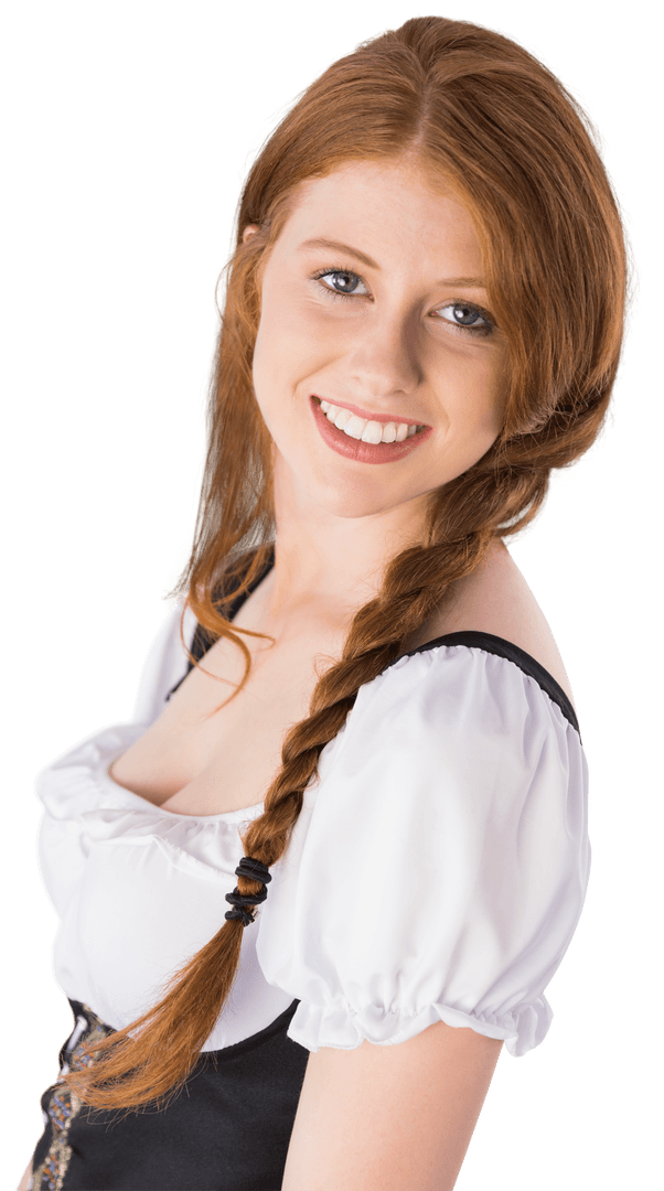 Smiling Woman in Traditional Oktoberfest Attire Transparent Background