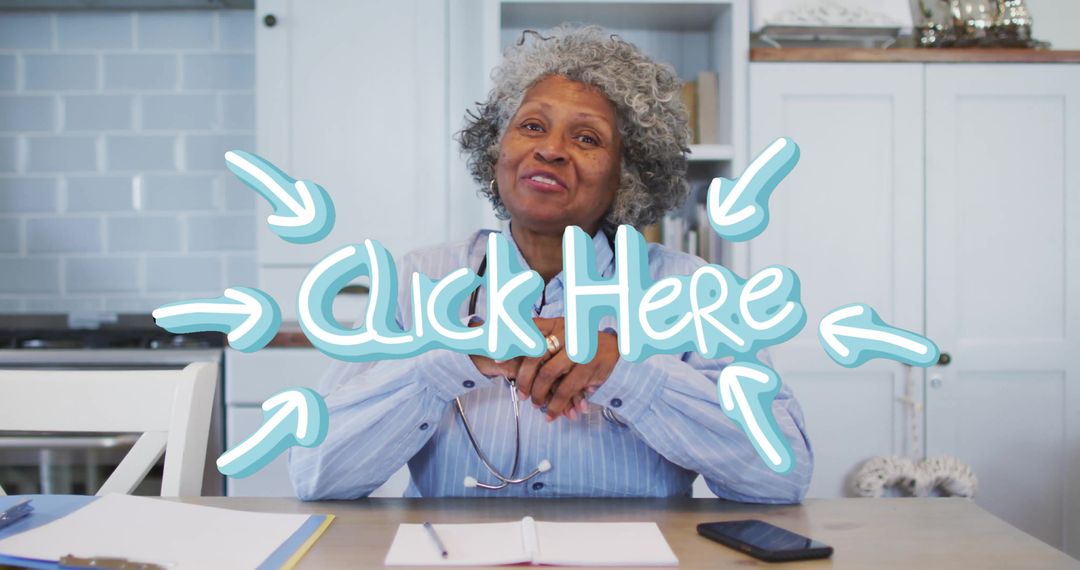 Senior Doctor using Smartphone at Kitchen Counter