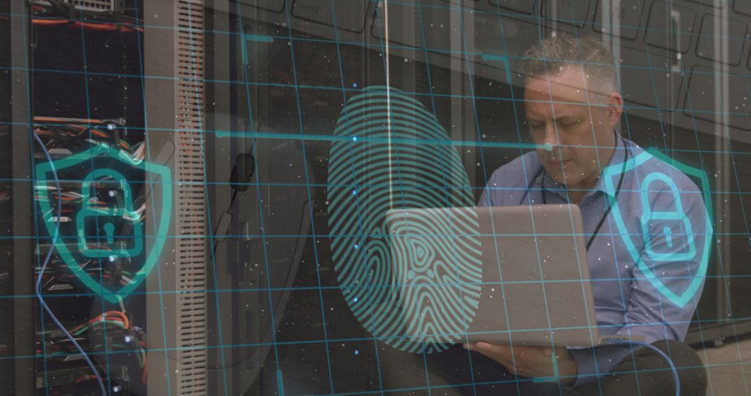 Cybersecurity Expert Analyzing Data in Modern Server Room