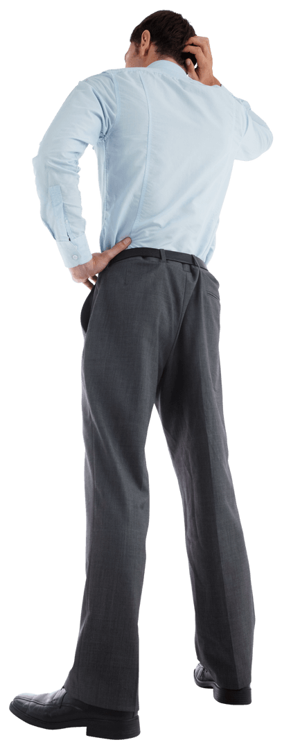 Transparent Businessman Thinking with Hand on Head