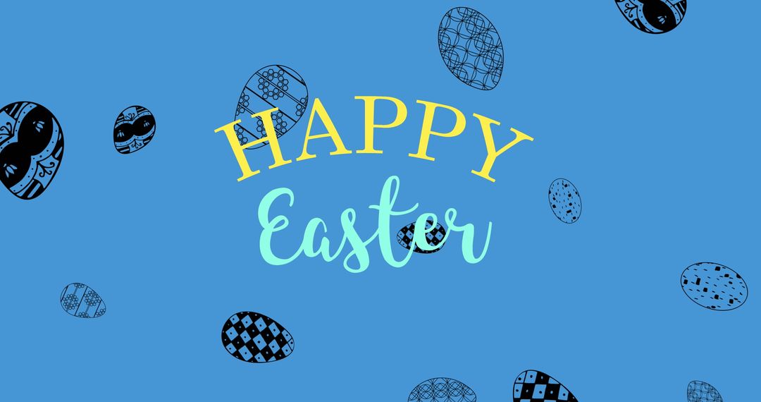 Easter Greeting with Decorative Easter Eggs on Blue Background