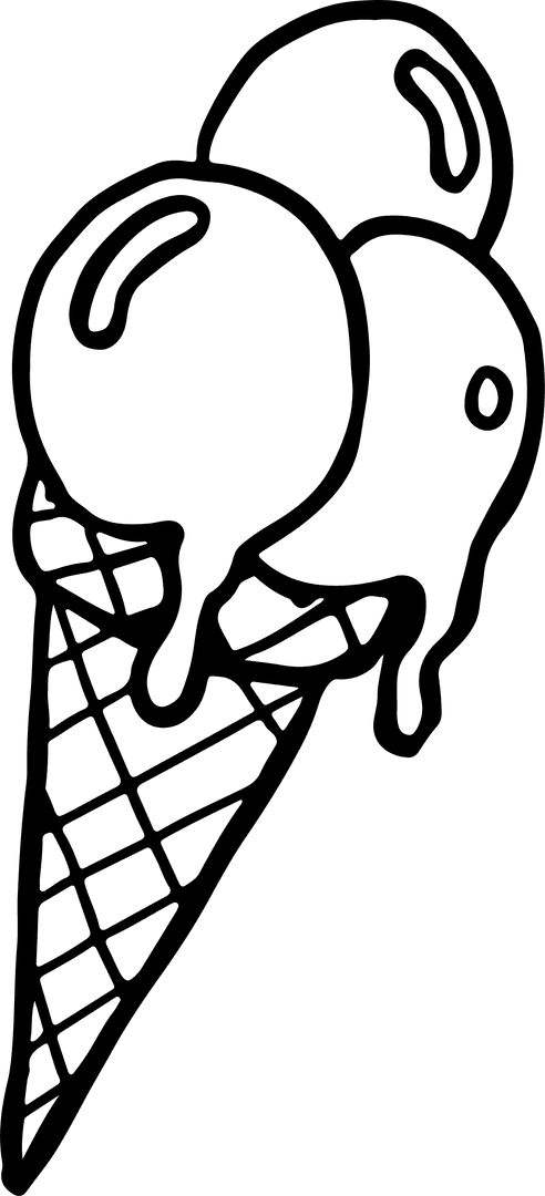 Monochrome Line Art of Melting Ice Cream on Transparent Background
