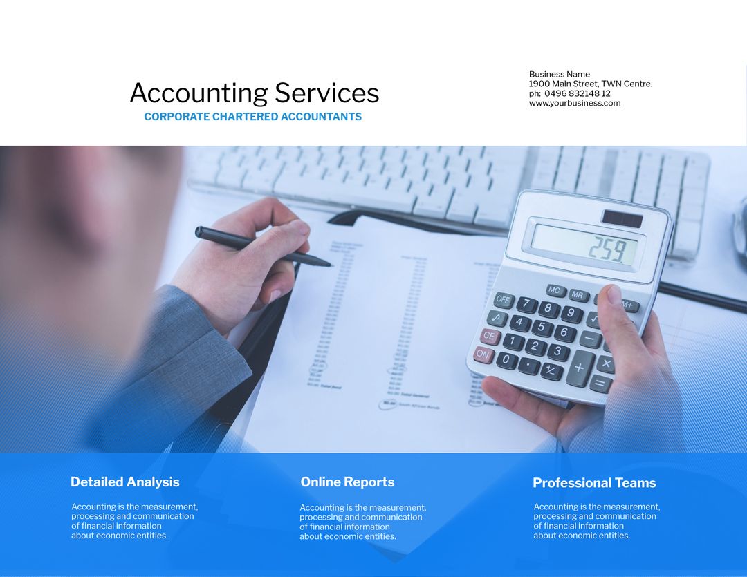 Business accounting services highlighting detailed financial analysis and online reports - Download Free Stock Templates Pikwizard.com