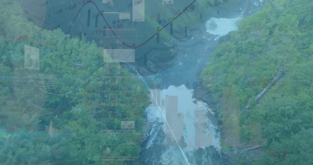 Flowing River Gorge with Data Overlay Visualizations