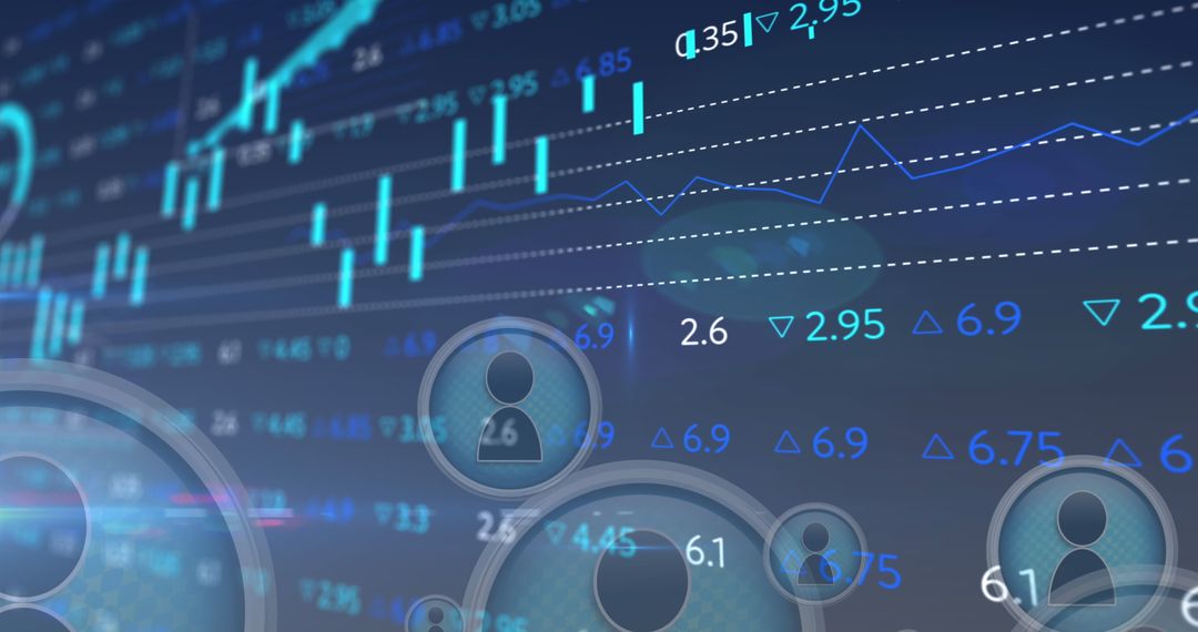 Digital Stock Market Data with Charts and User Icons