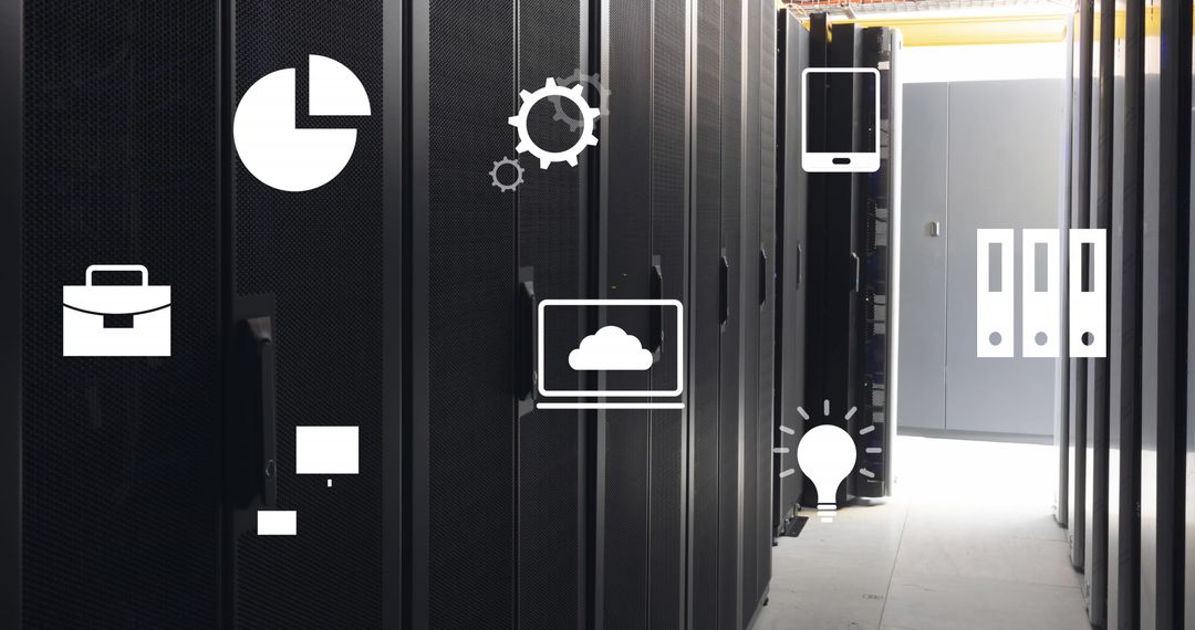 Digital Icons Over Data Servers Highlighting Cloud Technology