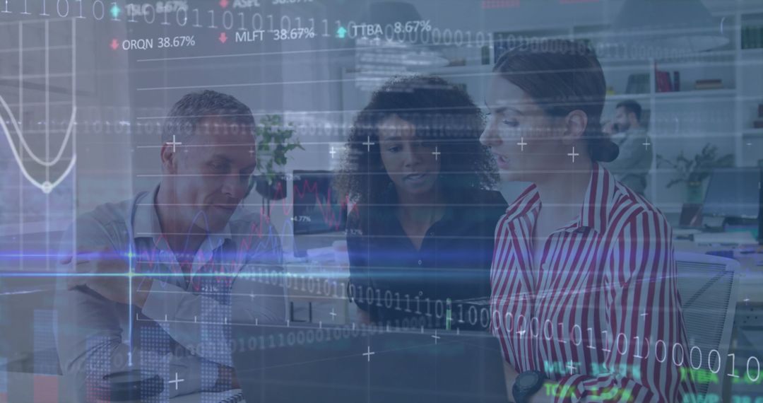 Diverse Team Analyzing Financial Data in Office Environment