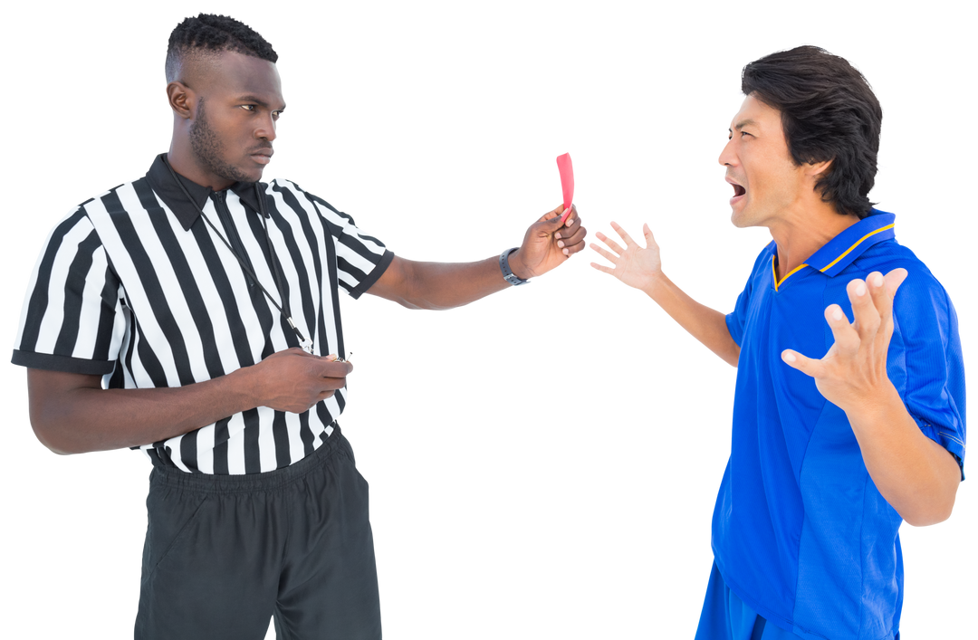 Transparent Image of Referee Showing Red Card to Displeased Soccer Player - Download Free Stock Images Pikwizard.com