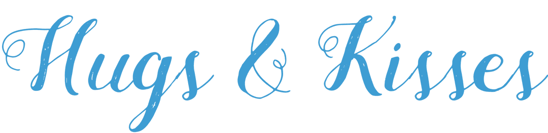 Hugs and kisses blue text on transparent background
