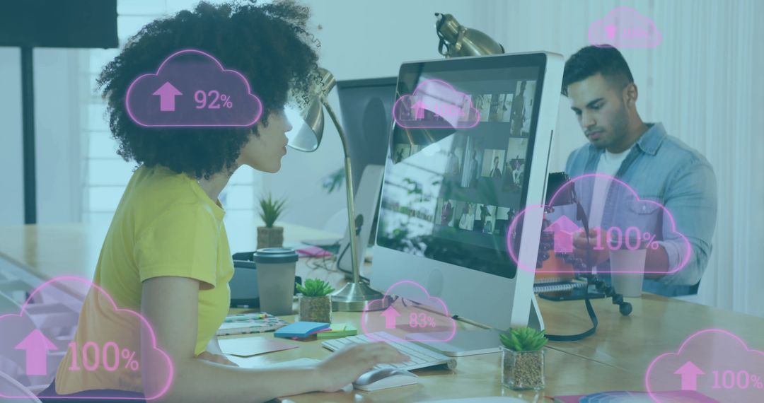 Diverse Team Collaborating with Cloud Data Concept