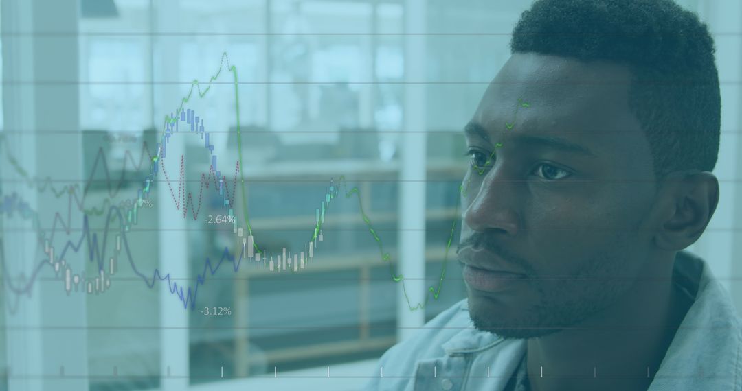 Financial Analysis Overlay on Focused Professional in Office