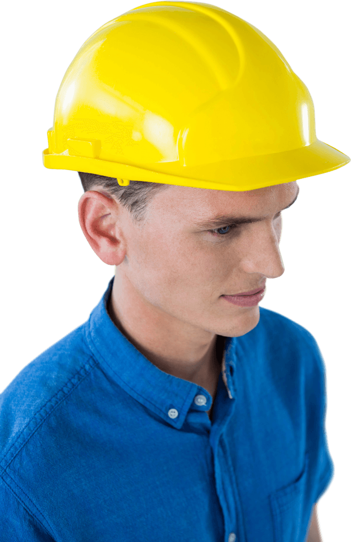 Engineer with Yellow Hard Hat on Transparent Background