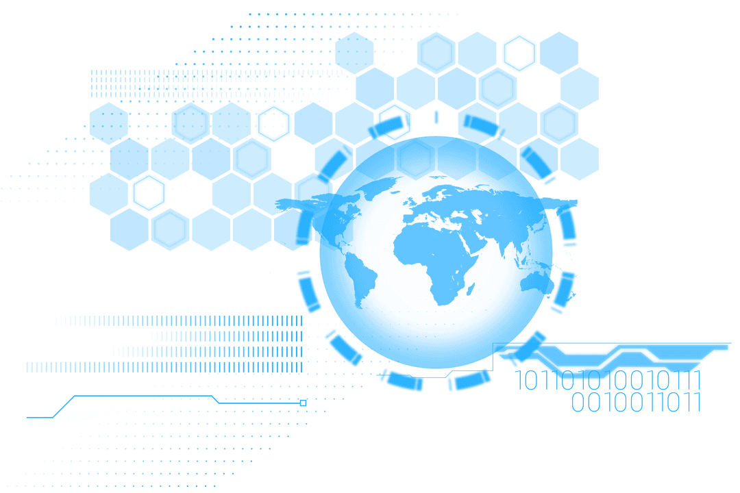 Transparent Blue Digital Earth with Hexagonal Patterns