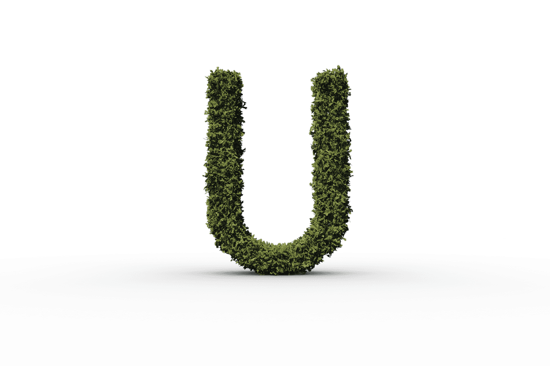 Digital Grass Textured U Letter on Transparent Background