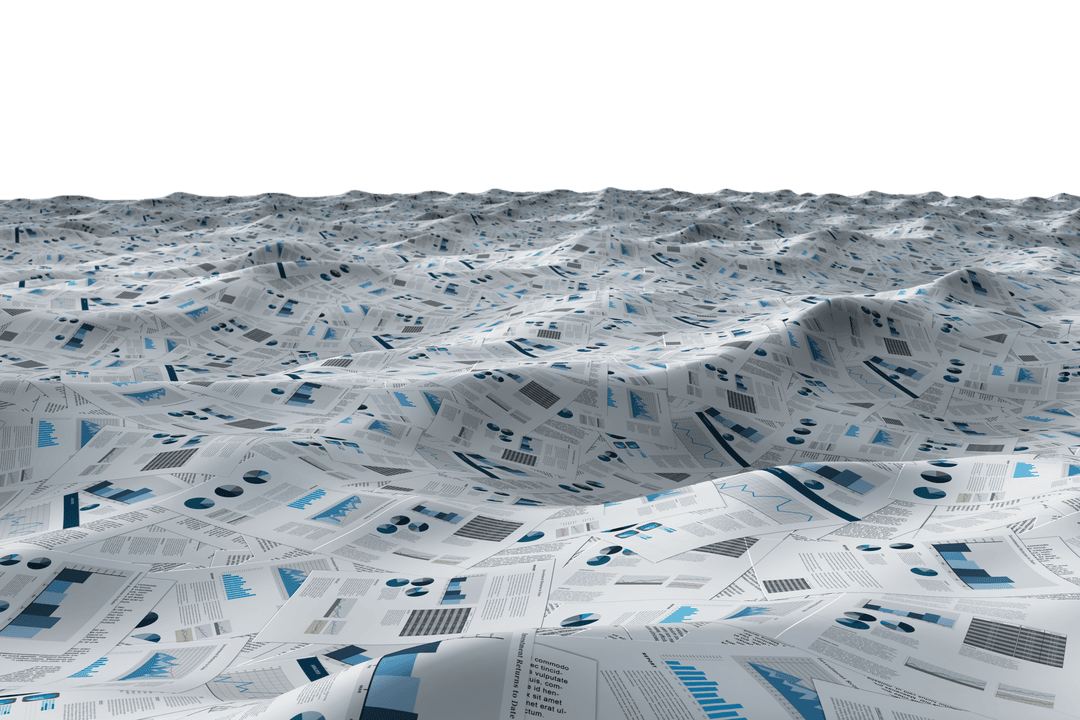 Ocean of Documents with Diagrams on Transparent Background