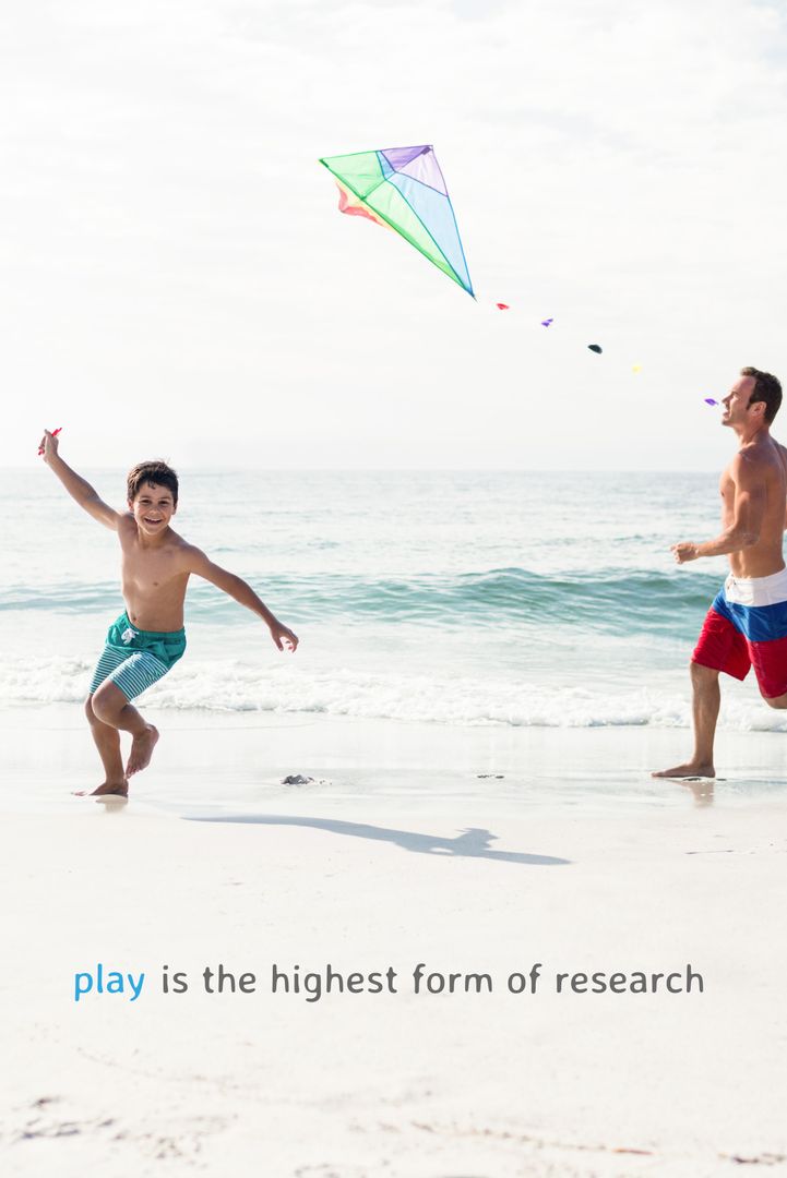 Father and Son Enjoying Beach Kite Flying Adventure