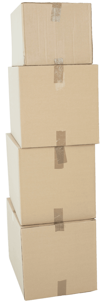 Tall Stack of Plain Cardboard Boxes on Transparent Background