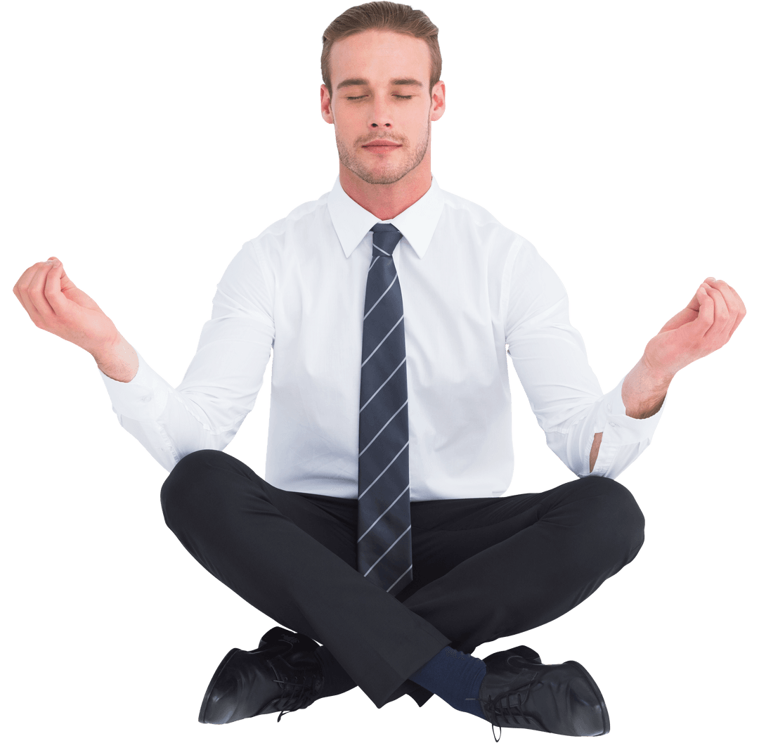 Transparent Businessman Meditating in Lotus Pose