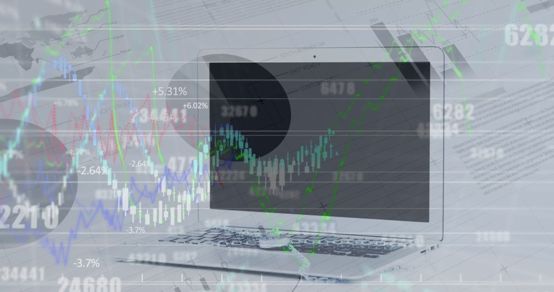 Financial Data Overlay on Laptop for Business Analysis