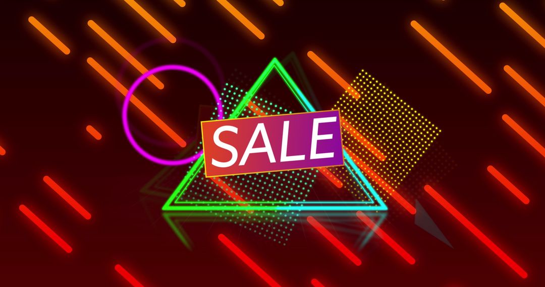 Retro Neon Sale Advertisement with Glowing Shapes