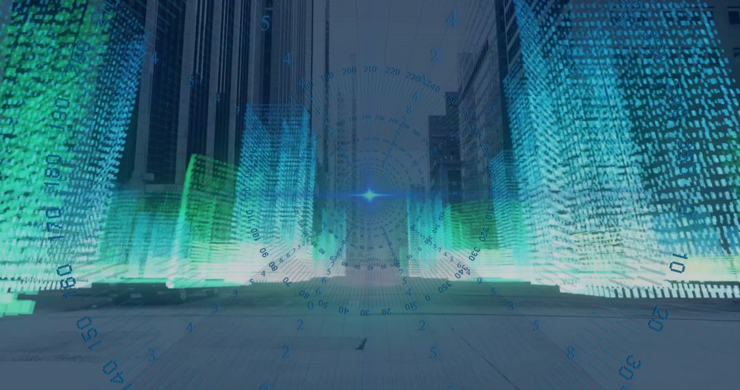 Cityscape with Digital Data Visualization Overlay