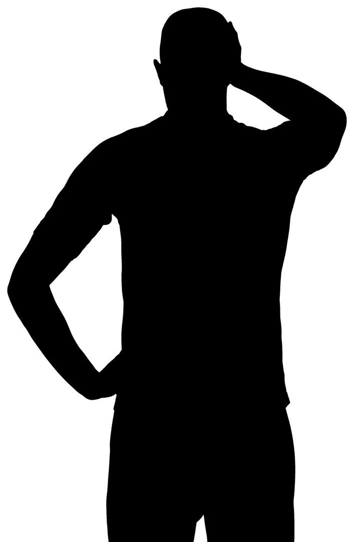 Silhouette of Man Holding Head on Transparent Background