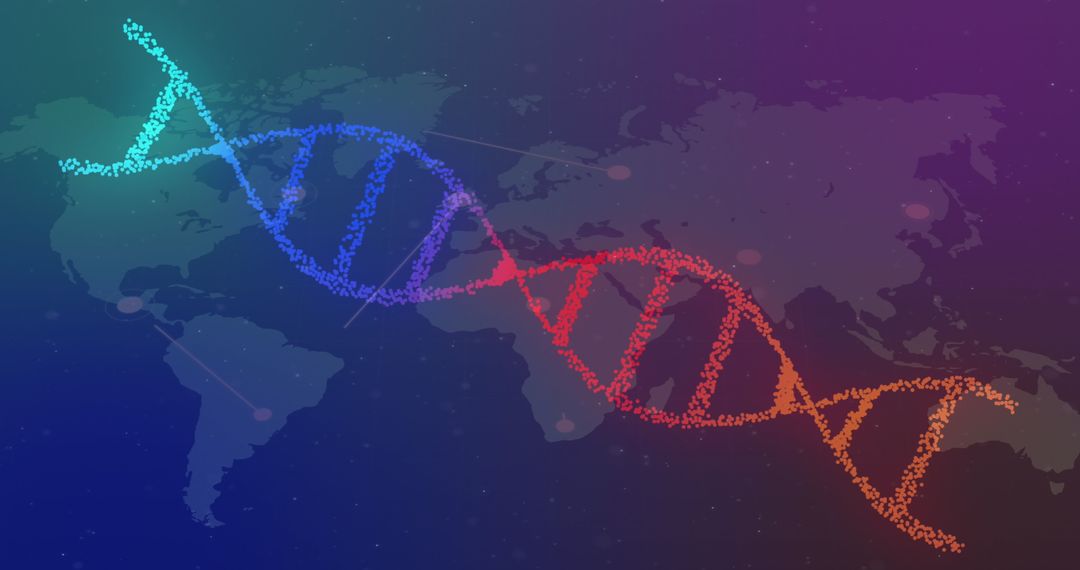 Digital DNA Helix Over World Map Symbolizing Global Science