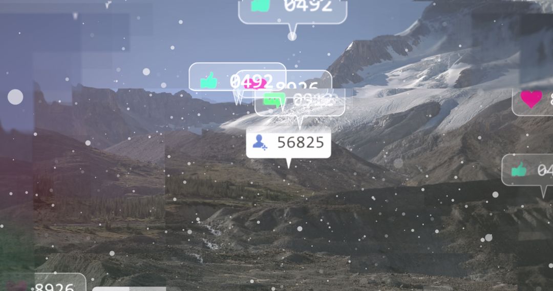 Digital Interaction Over Scenic Mountain Backdrop