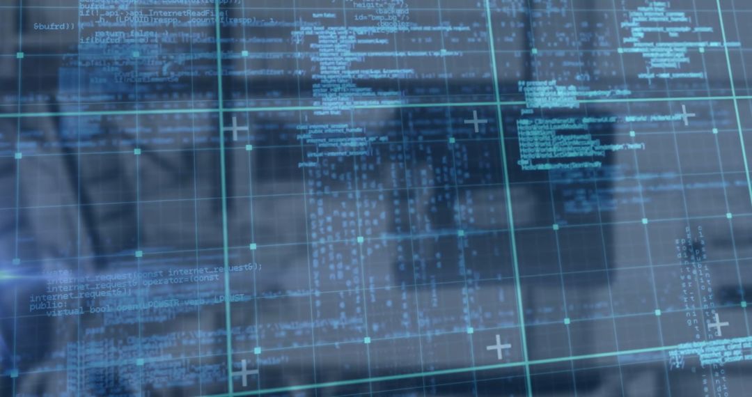 Abstract Digital Data Code Overlay on Office Setting