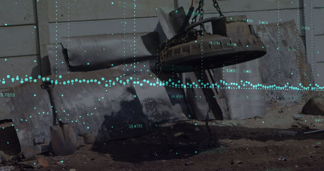 Data Analytics Superimposed over Magnetic Crane at Junkyard