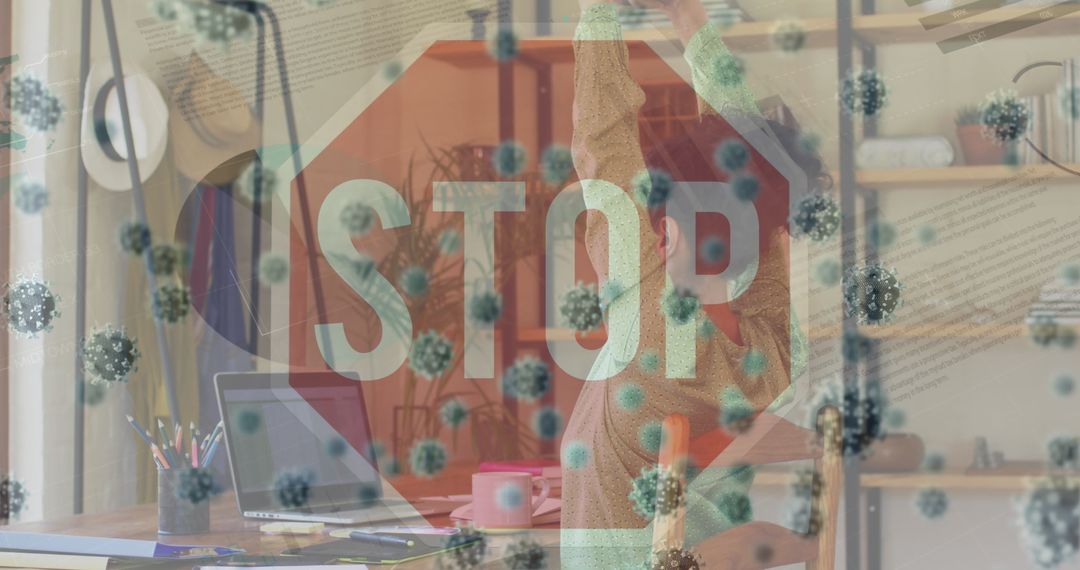 Home Office Wellness with STOP and Virus Overlay Concept
