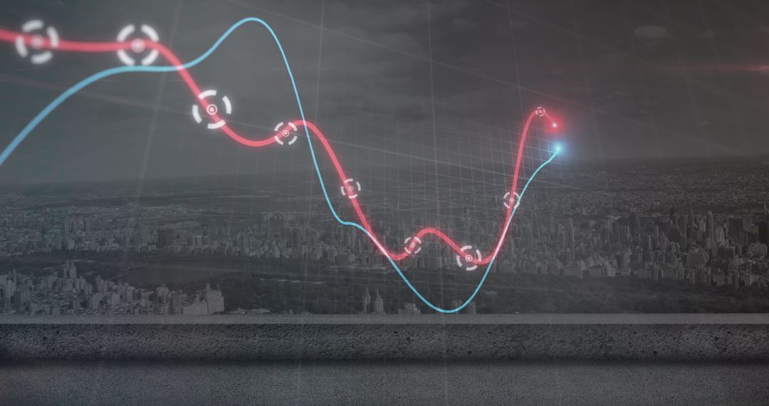 Financial Data and Growth Chart in Urban Skyline